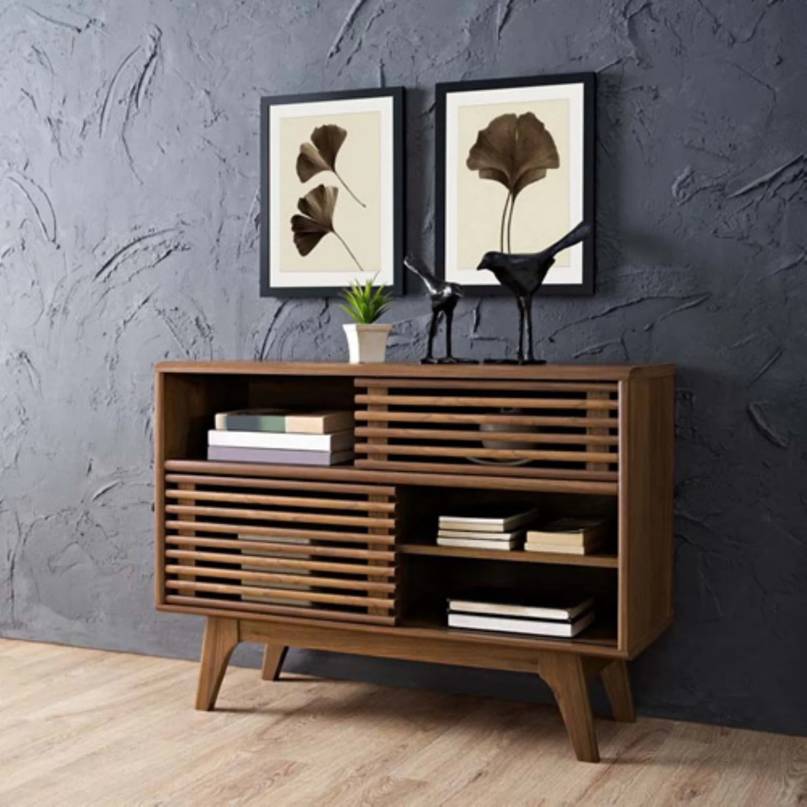 Contemporary Walnut Particleboard Wood Display Stand