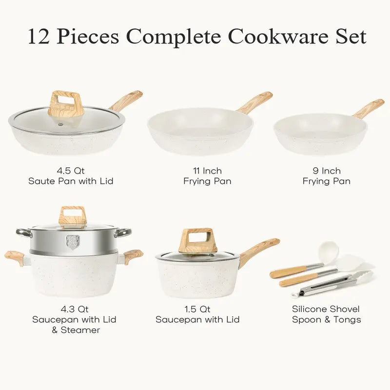 12Pcs Non-Stick Kitchen Cookware Set with Accessories