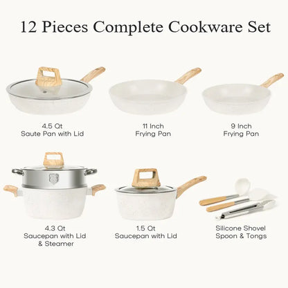 12Pcs Non-Stick Kitchen Cookware Set with Accessories