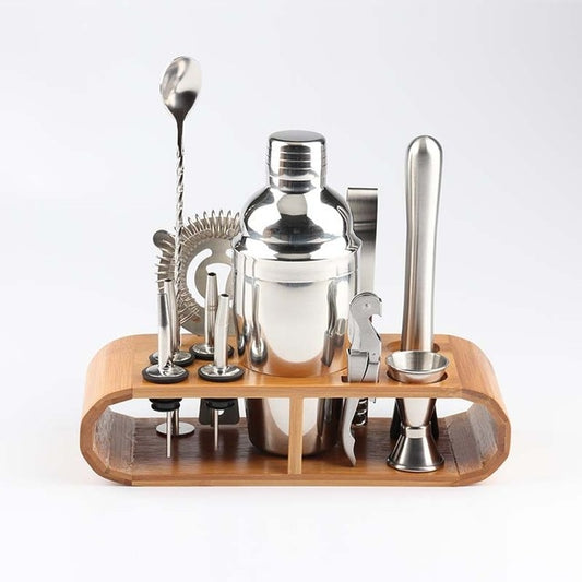 Premium 12-Piece Stainless Steel Cocktail Shaker Set with Bamboo Stand