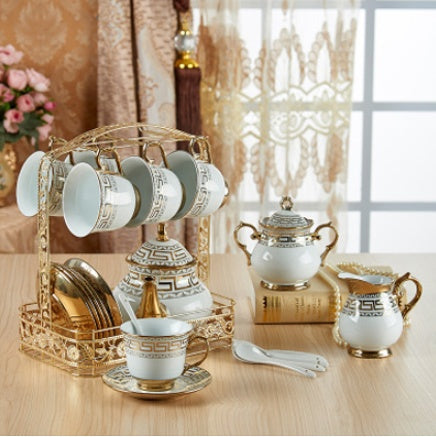 Luxury Ceramic Tea Cup Set with Saucer and Stand