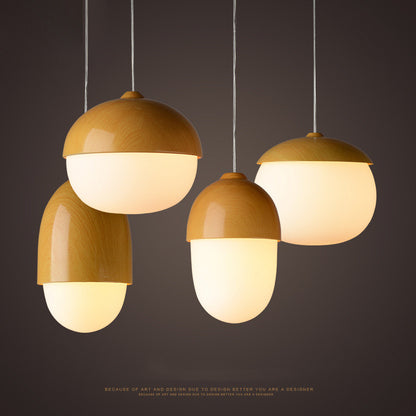 Wooden Acorn Shaped Pendant Light