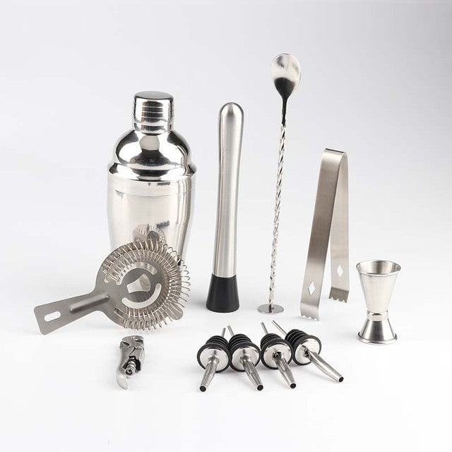 Premium 12-Piece Stainless Steel Cocktail Shaker Set with Bamboo Stand