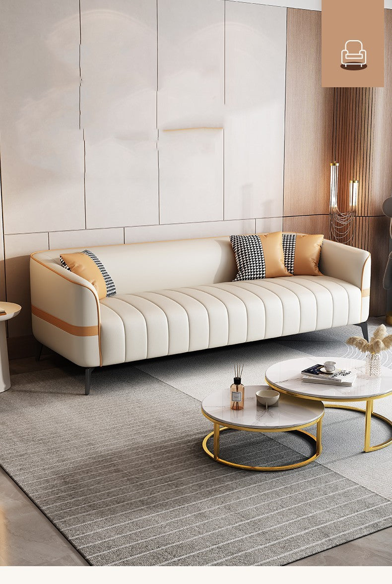 Modern Leather Tuxedo Arms Sofa