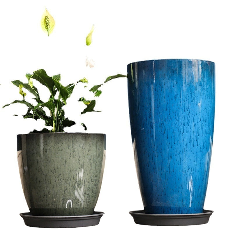 High Waisted Round Mouth Flower Pot with Ceramic Tray