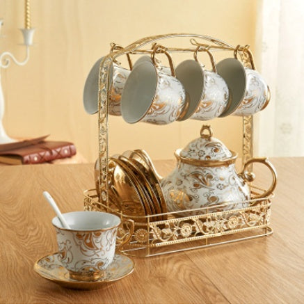 Luxury Ceramic Tea Cup Set with Saucer and Stand