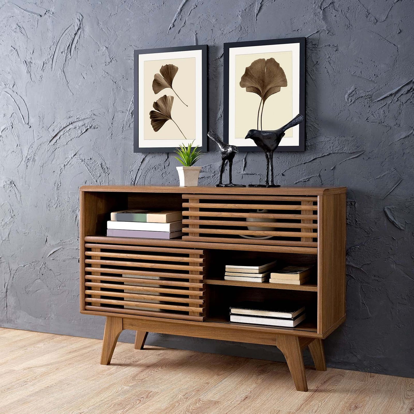 Contemporary Walnut Particleboard Wood Display Stand