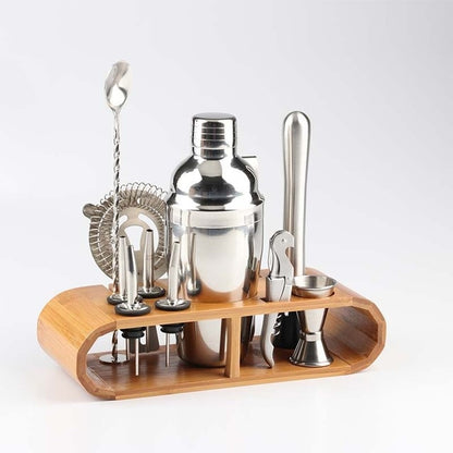 Premium 12-Piece Stainless Steel Cocktail Shaker Set with Bamboo Stand