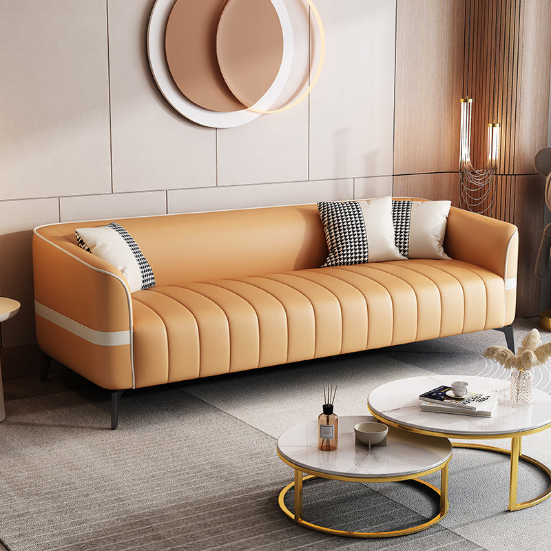 Modern Leather Tuxedo Arms Sofa