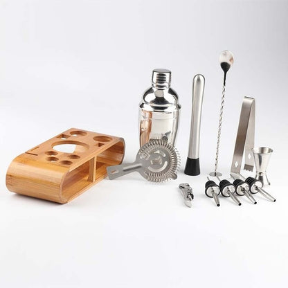 Premium 12-Piece Stainless Steel Cocktail Shaker Set with Bamboo Stand