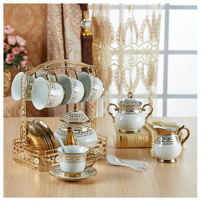 Luxury Ceramic Tea Cup Set with Saucer and Stand