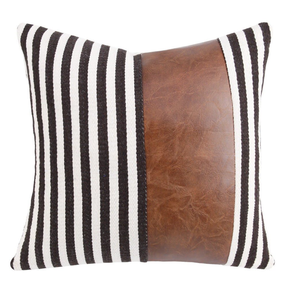 Stripe Leather Pillowcase