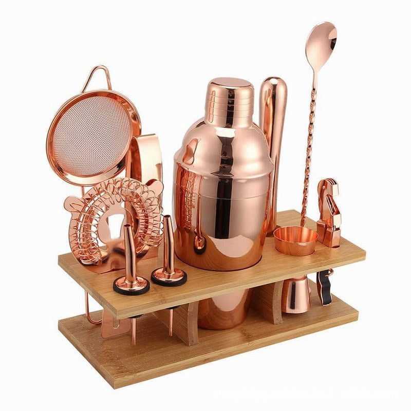 Premium 12-Piece Stainless Steel Cocktail Shaker Set with Bamboo Stand