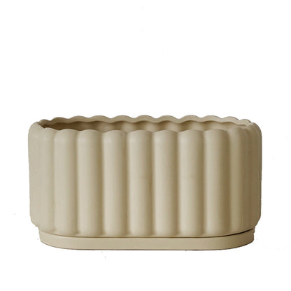 Biscuit Style Ceramic Planter with Tray