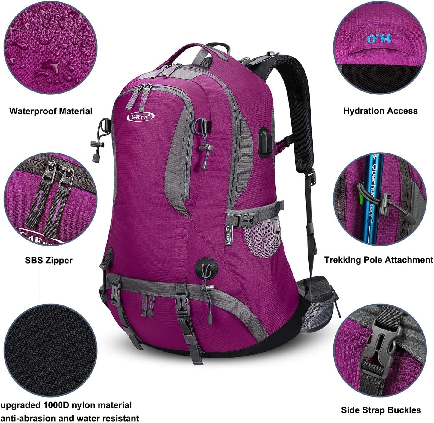 50L Hiking Backpack (Rose Red)