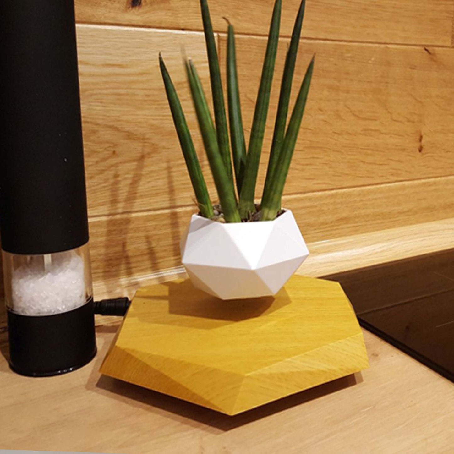 Hexagonal Wood Grain Magnetic Levitating Flower Pot