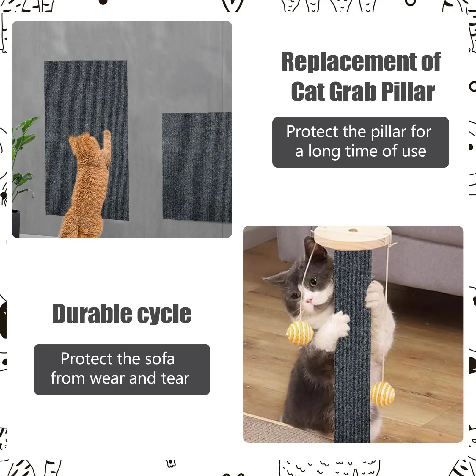 Trimmable Cat Scratching Mat & Carpet Protector - Self-Adhesive