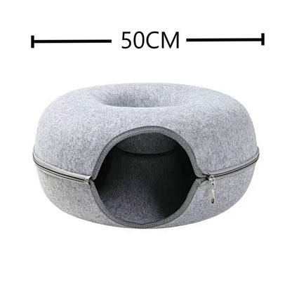 Donut Cat Tunnel & Bed, Interactive Toy for Indoor Pets, Kitten Training & Play