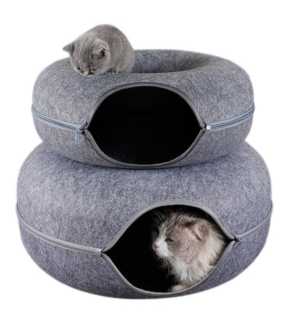 Donut Cat Tunnel & Bed, Interactive Toy for Indoor Pets, Kitten Training & Play