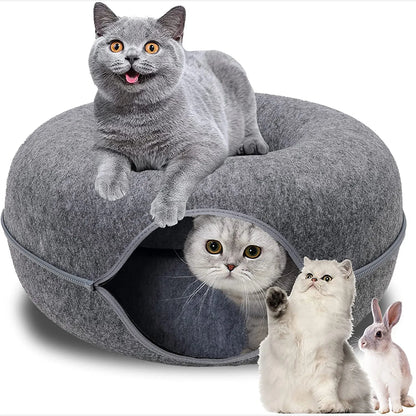 Donut Cat Tunnel & Bed, Interactive Toy for Indoor Pets, Kitten Training & Play