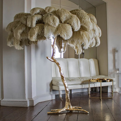  Ostrich Feather Brass Floor Lamp 