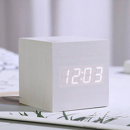 Wooden Cube Digital Alarm Clock