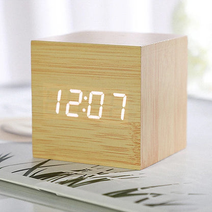 Wooden Cube Digital Alarm Clock