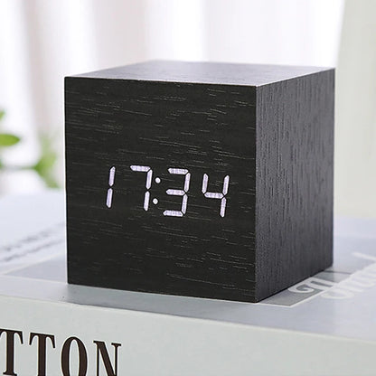 Wooden Cube Digital Alarm Clock