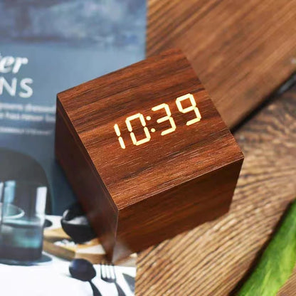 Wooden Cube Digital Alarm Clock