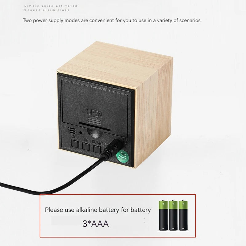 Wooden Cube Digital Alarm Clock