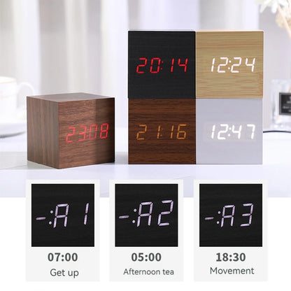 Wooden Cube Digital Alarm Clock