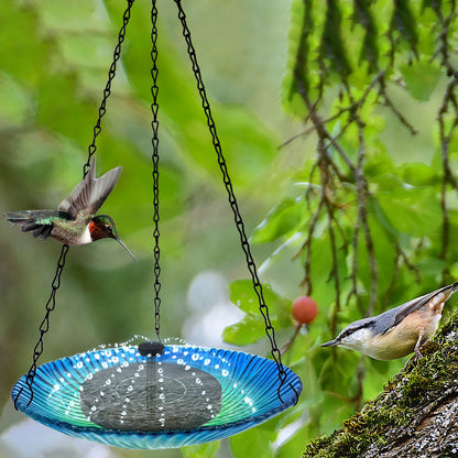 Solar-Powered Glass Bird Feeder and Fountain