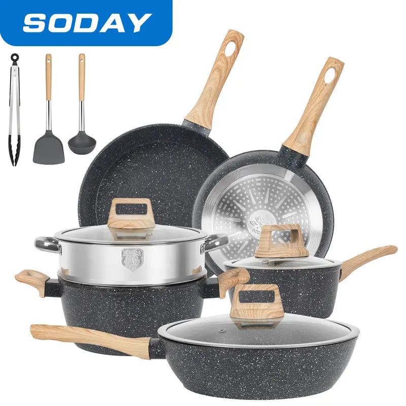 12Pcs Non-Stick Kitchen Cookware Set with Accessories