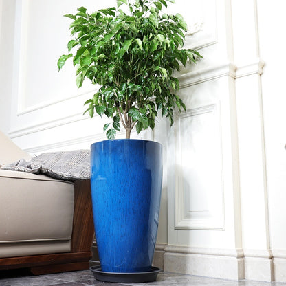 High Waisted Round Mouth Flower Pot with Ceramic Tray