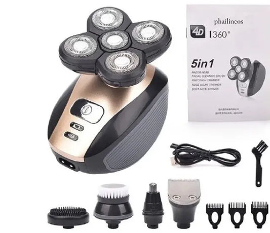 5-Blade Electric 4D Shaver - Multi-Function Bald Head & Beard Trimmer