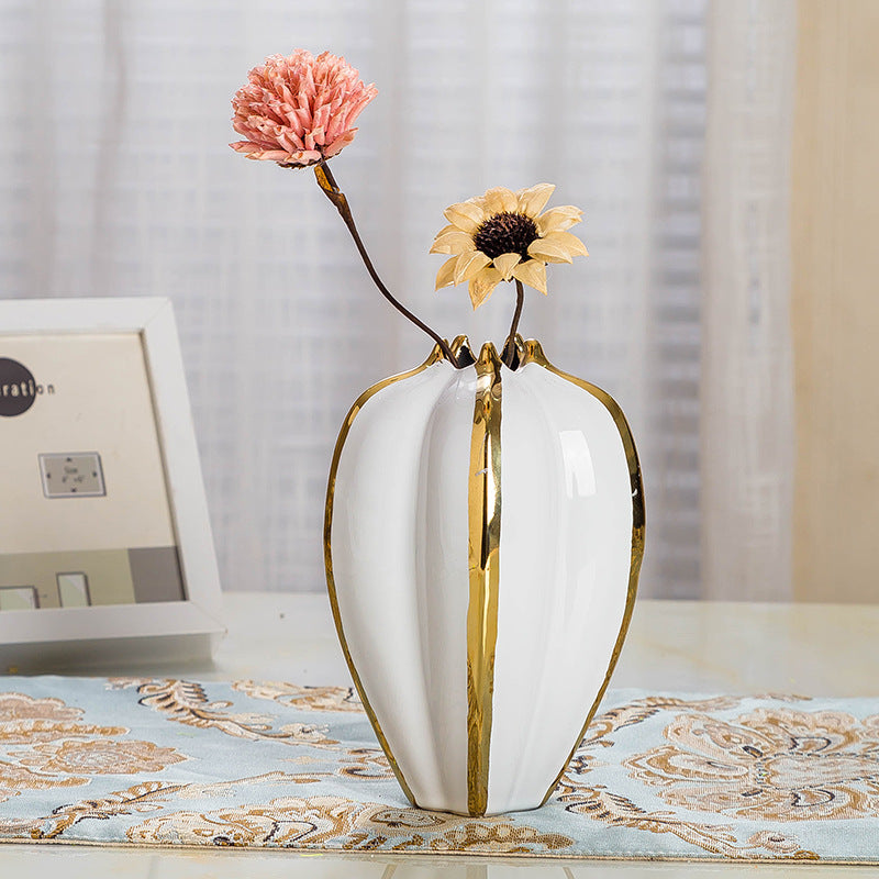 White and Gold Ceramic Vase