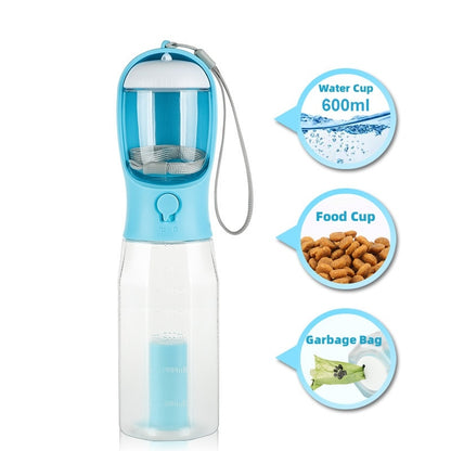 Portable 3-in-1 Pet Water Bottle, Feeder, and Bag Dispenser