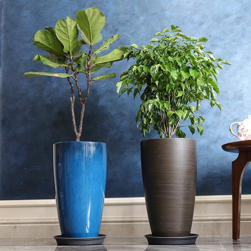 High Waisted Round Mouth Flower Pot with Ceramic Tray